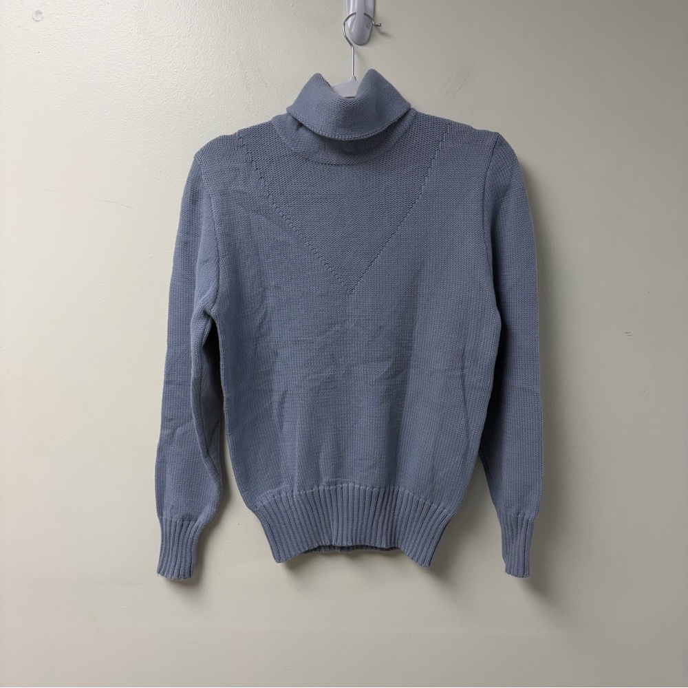 Vintage 70s Bogner 100%‎ New Wool Turtleneck Sweater Light Blue Size Large